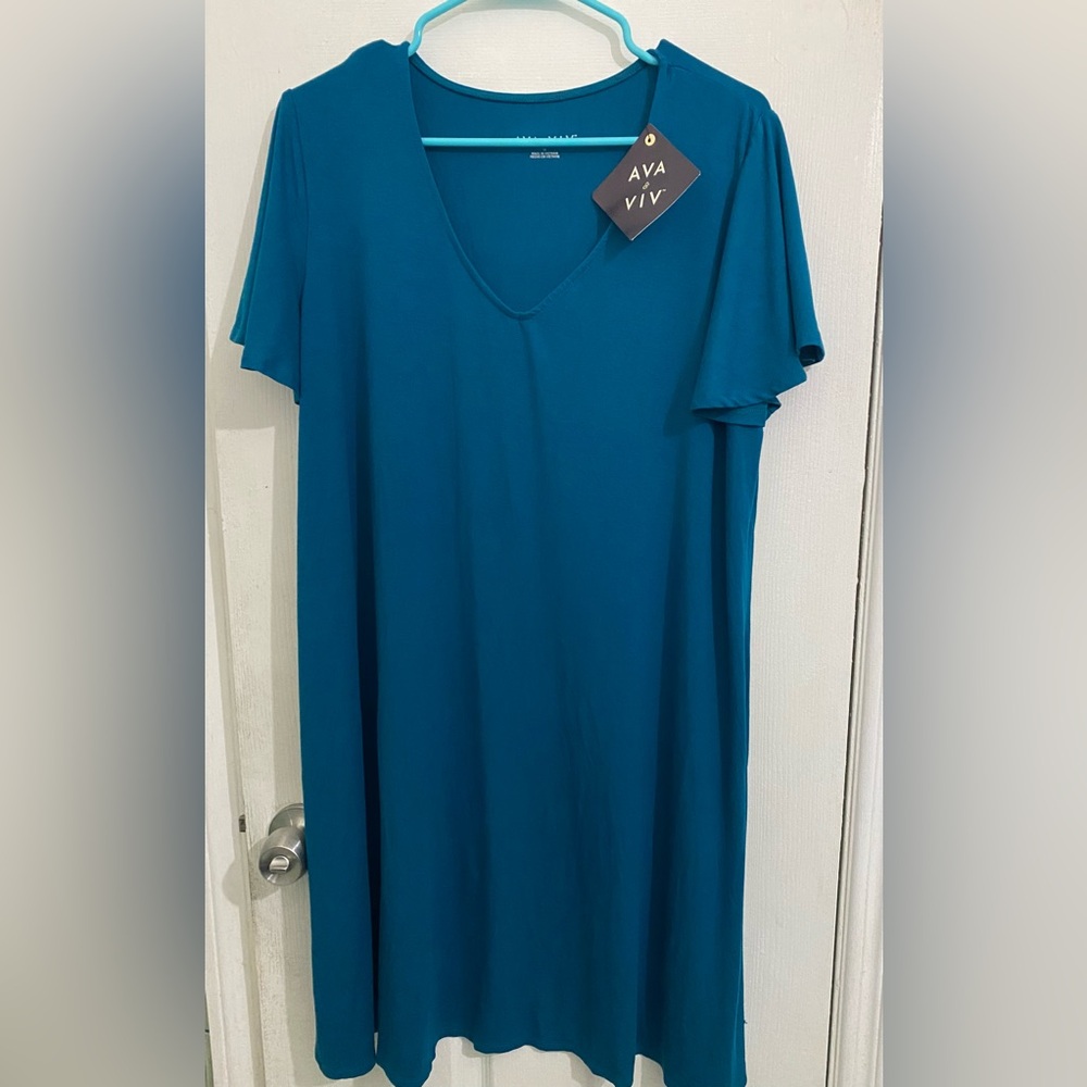 Teal V-Neck Dress